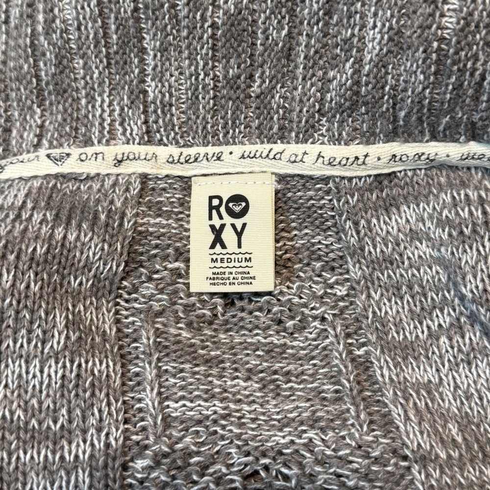 Roxy Boho Surf Open Front Shawl Collar Knit Cardigan Gray Sweater Women M - Picture 7 of 13
